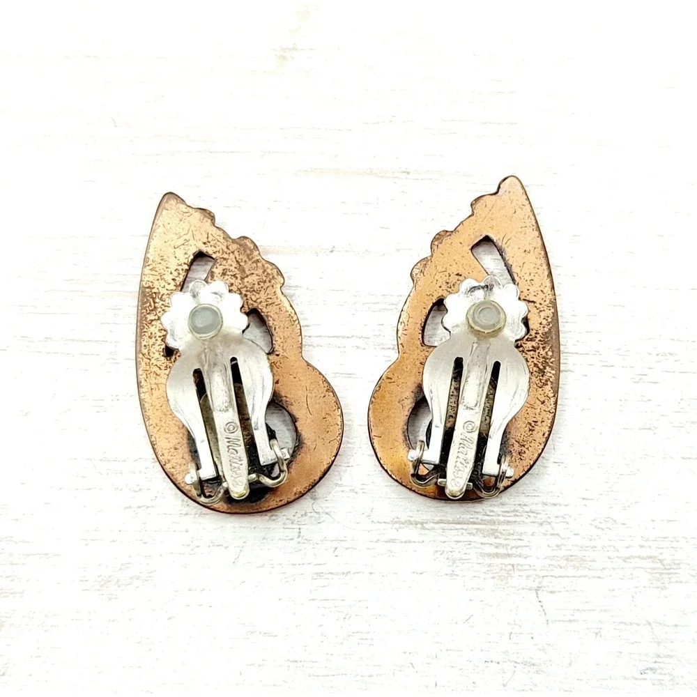 Vintage Matisse Copper Earrings Clip-On Butterfly Wing Designer Jewelry